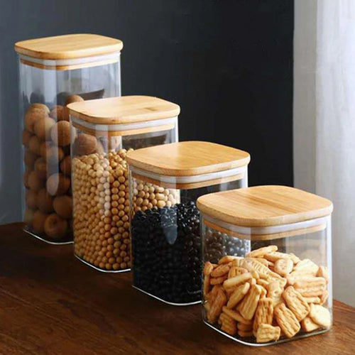 Glass Food Storage Containers With Wooden Lid
